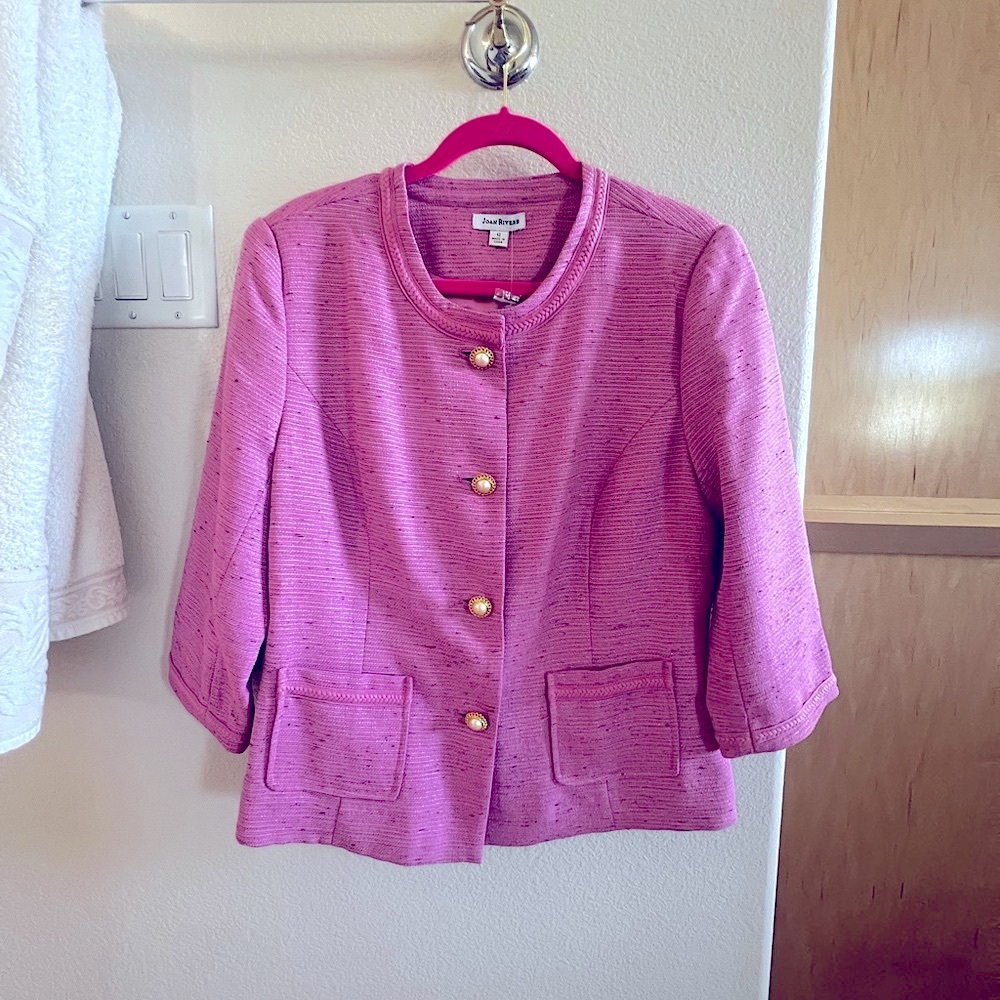 Joan Rivers Pink Knit Jacket with Gold and Pearl Detail